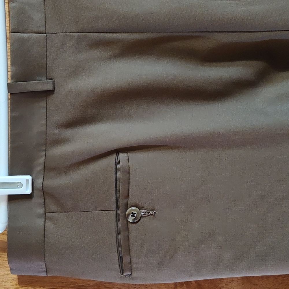 Tom James Mens Bespoke Custom Tailored Dress Pants Brown Pleated Cuffed 42x32 - Picture 8 of 14